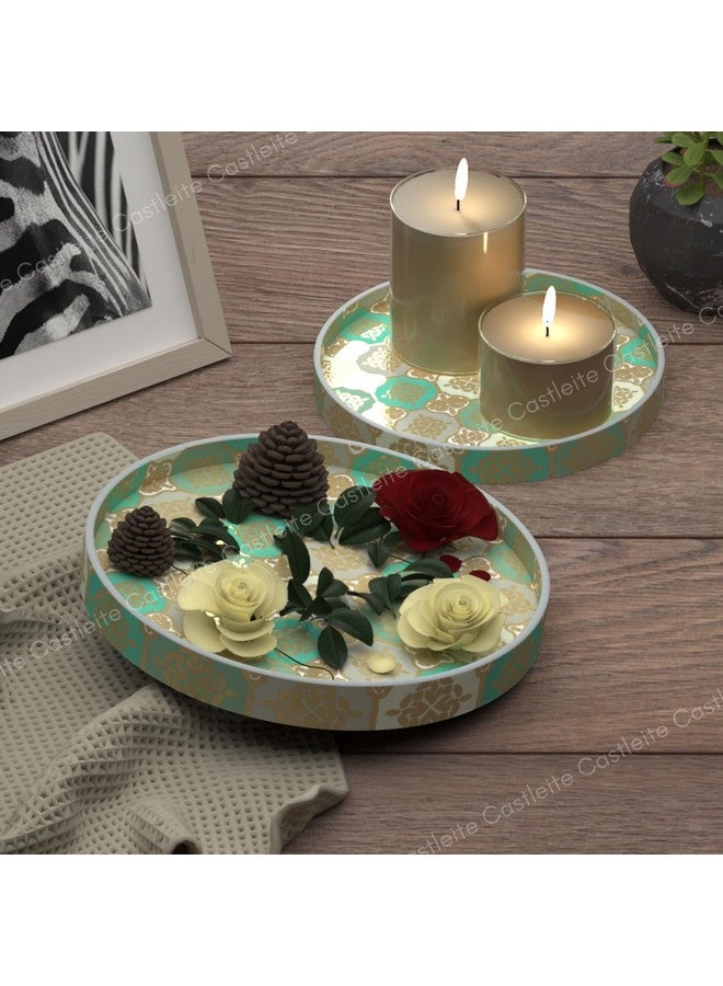 Castleite Ember Decorative Round Wooden Tray Set of 2 Handcrafted Trays for Serving, Use in Kitchen, Dining Table, Decor or Storage - Epoxy Resin Coated - Large, Small (Nobreza) - Image 3