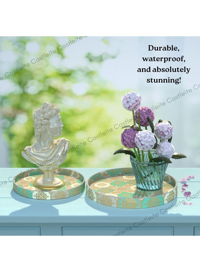 Castleite Ember Decorative Round Wooden Tray Set of 2 Handcrafted Trays for Serving, Use in Kitchen, Dining Table, Decor or Storage - Epoxy Resin Coated - Large, Small (Nobreza) - Image 4