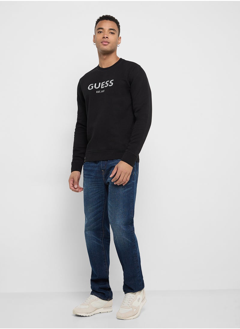 GUESS - Crew Neck Logo Detailed Sweatshirt - Image 1