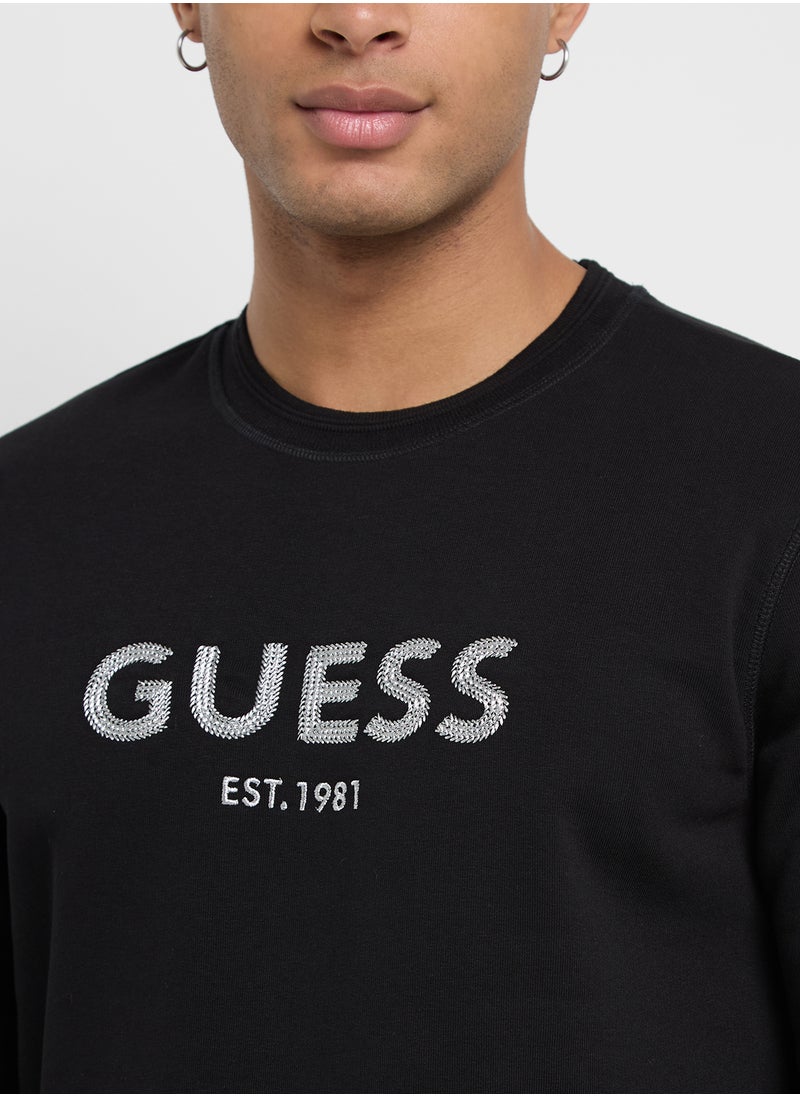 GUESS - Crew Neck Logo Detailed Sweatshirt - Image 1