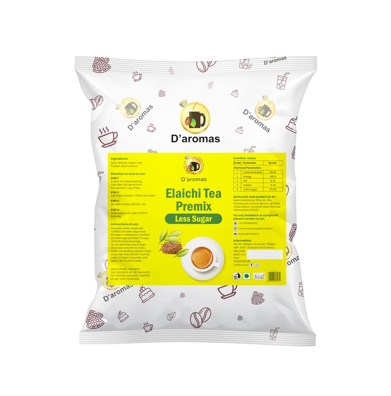 D'aromas 2.5kg Premium Elaichi Less Sugar Premix Tea Powder, Instant Cardamom Premix Tea, Elaichi Flavour, Ready to Drink Tea for Vending Machine, Home, Canteen, Hotel Etc (Each 500gm) (Pack Of 5) - Image 1
