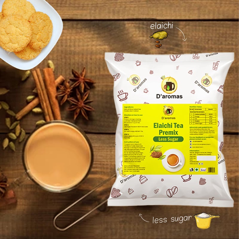 D'aromas 2.5kg Premium Elaichi Less Sugar Premix Tea Powder, Instant Cardamom Premix Tea, Elaichi Flavour, Ready to Drink Tea for Vending Machine, Home, Canteen, Hotel Etc (Each 500gm) (Pack Of 5) - Image 2