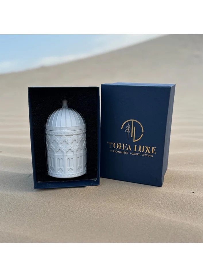 تحفة لوكس شمعة تحفة لوكس نور - شمعة عطرية من شمع الصويا الأبيض والبخور، عبوة خرسانية مزخرفة ٣٠٠ مل | علاج عطري مريح وديكور منزلي أنيق