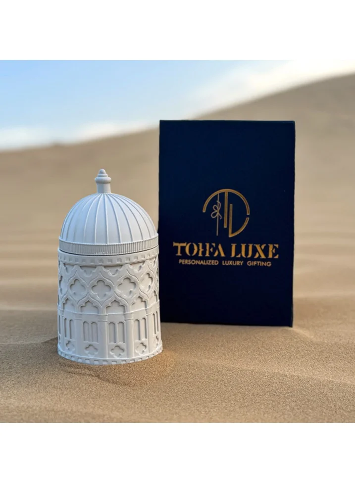 تحفة لوكس شمعة تحفة لوكس نور - شمعة عطرية من شمع الصويا الأبيض والبخور، عبوة خرسانية مزخرفة ٣٠٠ مل | علاج عطري مريح وديكور منزلي أنيق