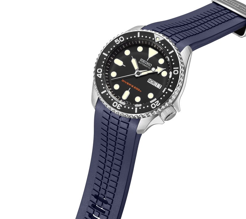 Crafter Blue CB11 Curved End Watch Band Rubber Strap Replacement for Seiko SKX series, SRPDxx series and new Seiko Sports 5, Navy Blue - Image 3