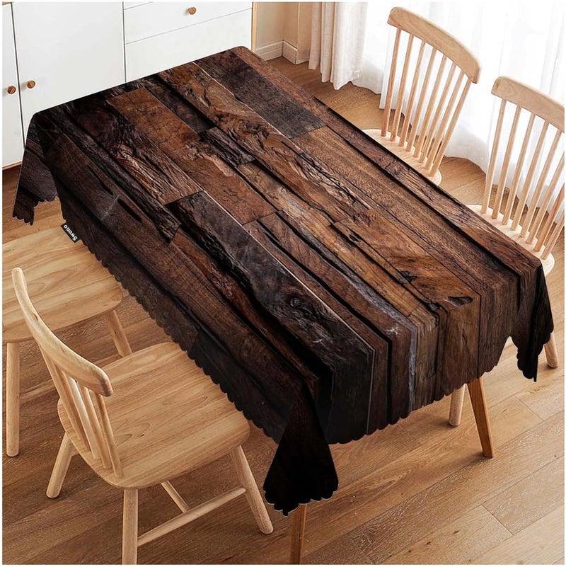Swono Dark Wood Tablecloth  Vintage Natural Wooden Board Rectangle Table Cloth Picnic Tablecloth Washable Plaid Table Cover for Kitchen Holiday Dinner 52x70 Inch - Image 1