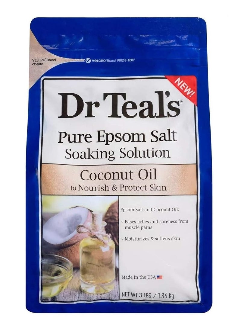 Dr. Teals Epsom Bath Salt Coconut Oil for Nourish and Protect Skin 1.36Kg  - Image 1