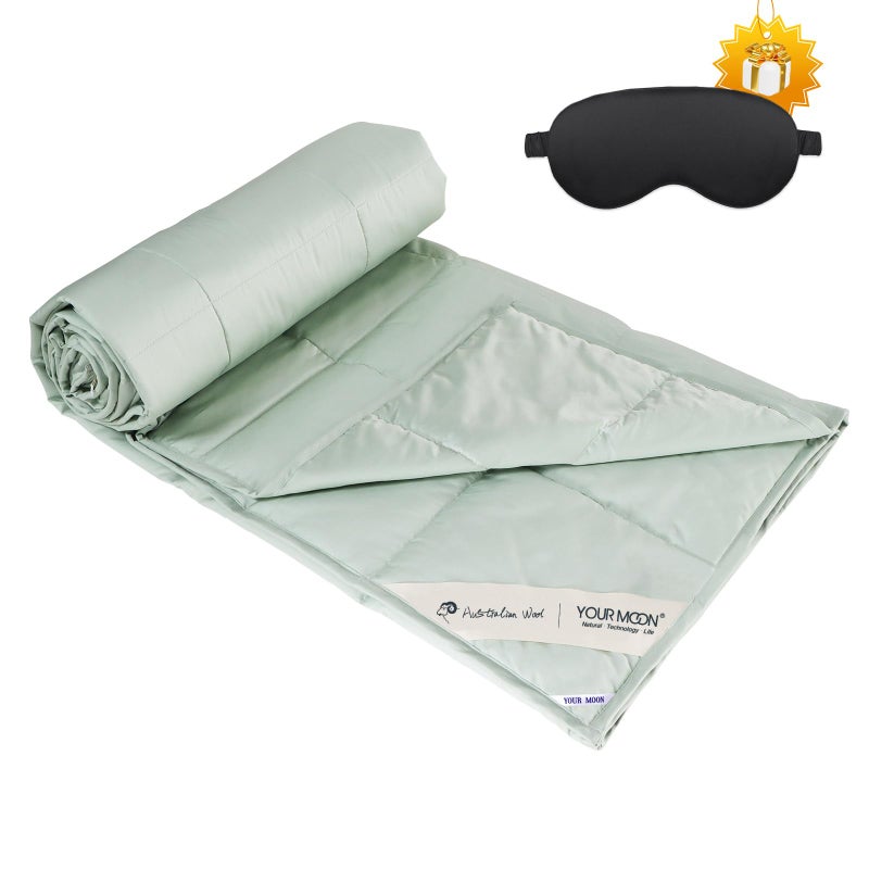 YOUR MOON Summer Lightweight Wool Comforter Breathable Thin Duvet Insert for Hot Sleepers 100 Australian Wool Filling 100gsm with Pure Cotton ShellTwin Size Green