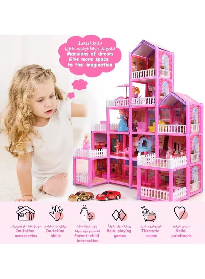 XiuWoo 278PCS Doll House Building Toy Play Dream Furniture Dollhouse Playset Toddler Playhouse DIY Building Pink Barbie Dreamhouse Girls Idea Gift with Light Strip - Image 2