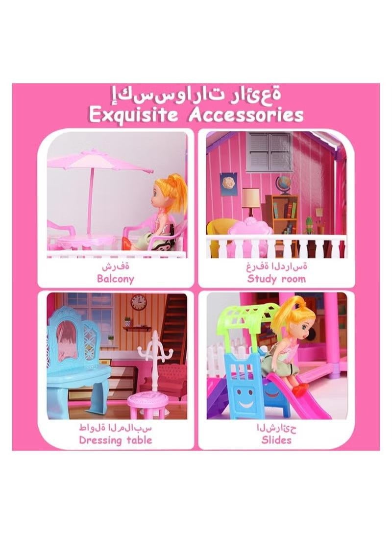 XiuWoo 278PCS Doll House Building Toy Play Dream Furniture Dollhouse Playset Toddler Playhouse DIY Building Pink Barbie Dreamhouse Girls Idea Gift with Light Strip - Image 3