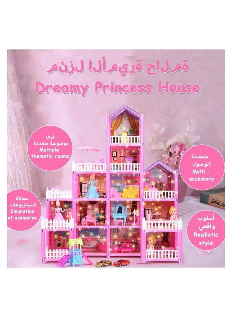 XiuWoo 278PCS Doll House Building Toy Play Dream Furniture Dollhouse Playset Toddler Playhouse DIY Building Pink Barbie Dreamhouse Girls Idea Gift with Light Strip - Image 4