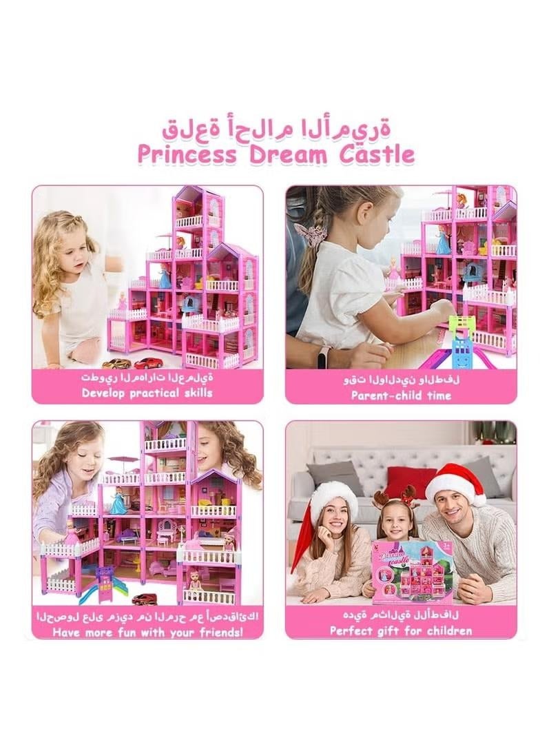 XiuWoo 278PCS Doll House Building Toy Play Dream Furniture Dollhouse Playset Toddler Playhouse DIY Building Pink Barbie Dreamhouse Girls Idea Gift with Light Strip - Image 5