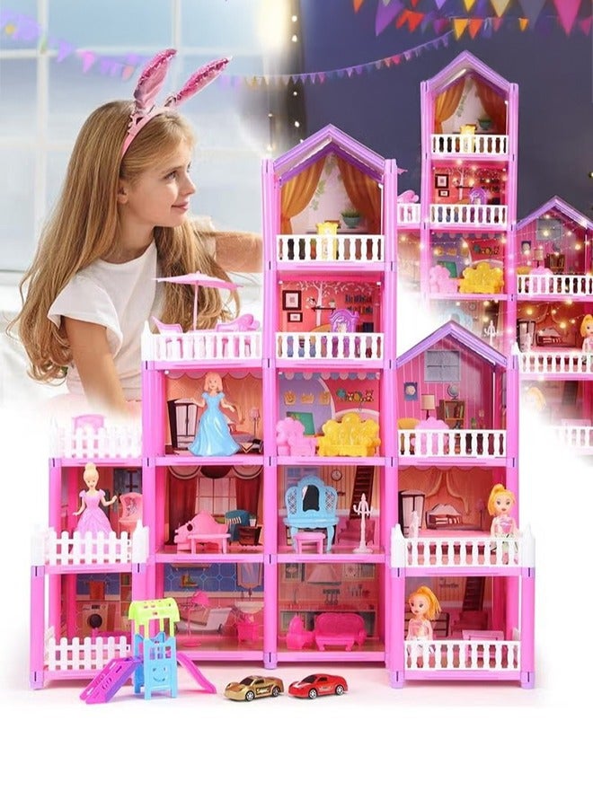 XiuWoo 278PCS Doll House Building Toy Play Dream Furniture Dollhouse Playset Toddler Playhouse DIY Building Pink Barbie Dreamhouse Girls Idea Gift with Light Strip - Image 1