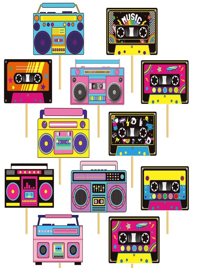 اوموني أعواد تزيين طاولة على شكل شريط كاسيت، 22 قطعة، زينة حفلات مستوحاة من ثمانينيات القرن الماضي، قطع مركزية على شكل شريط كاسيت راديو كلاسيكي، مثالية لحفلات أعياد الميلاد المستوحاة من موسيقى الهيب هوب في الثمانينيات والتسعينيات. - Image 2