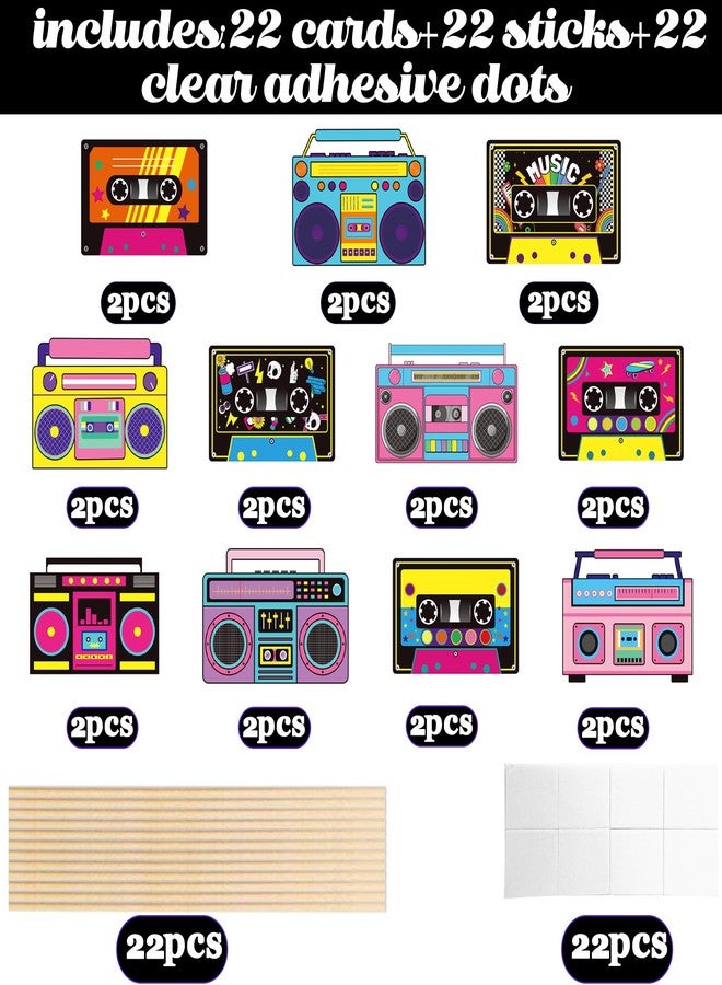 اوموني أعواد تزيين طاولة على شكل شريط كاسيت، 22 قطعة، زينة حفلات مستوحاة من ثمانينيات القرن الماضي، قطع مركزية على شكل شريط كاسيت راديو كلاسيكي، مثالية لحفلات أعياد الميلاد المستوحاة من موسيقى الهيب هوب في الثمانينيات والتسعينيات. - Image 3