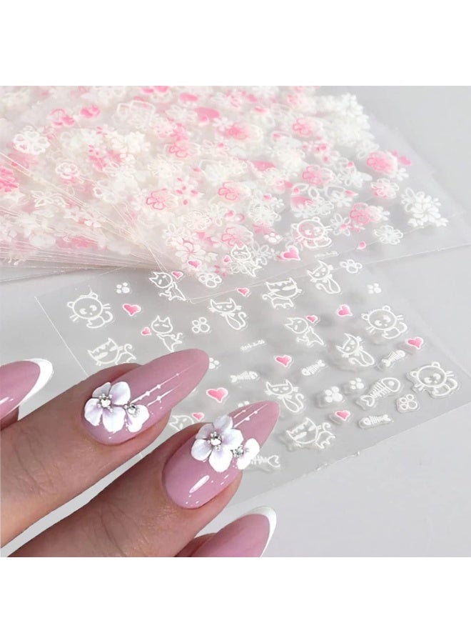 ماي كرييت MAYCREATE® 30 ورقة زهرة مسمار الفن ملصقات 3D ملصقات الأظافر ذاتية اللصق زهرة بيضاء مع أحجار الراين الشارات مسمار الفن تصاميم الزهور ملصق لزينة الأظافر - Image 2