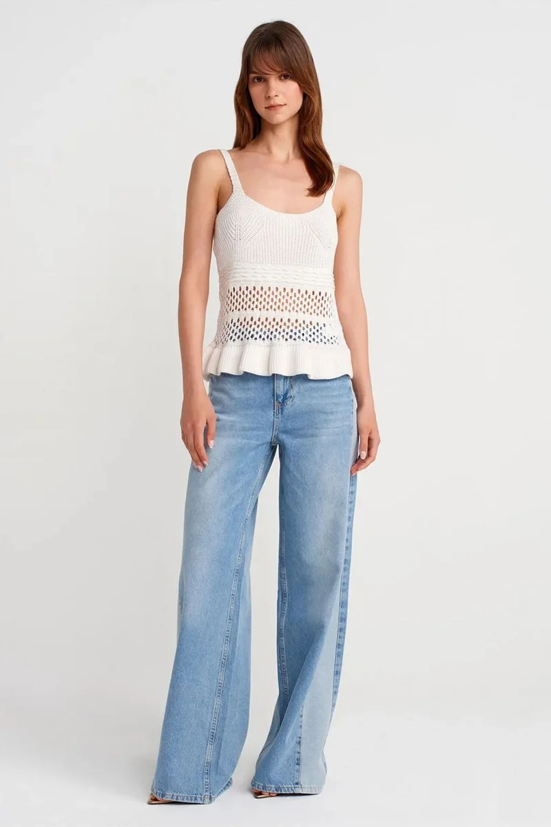 Dilvin White DILVIN Fitted Ribbed Knit Cami Blouse for Women | Best Price UAE
