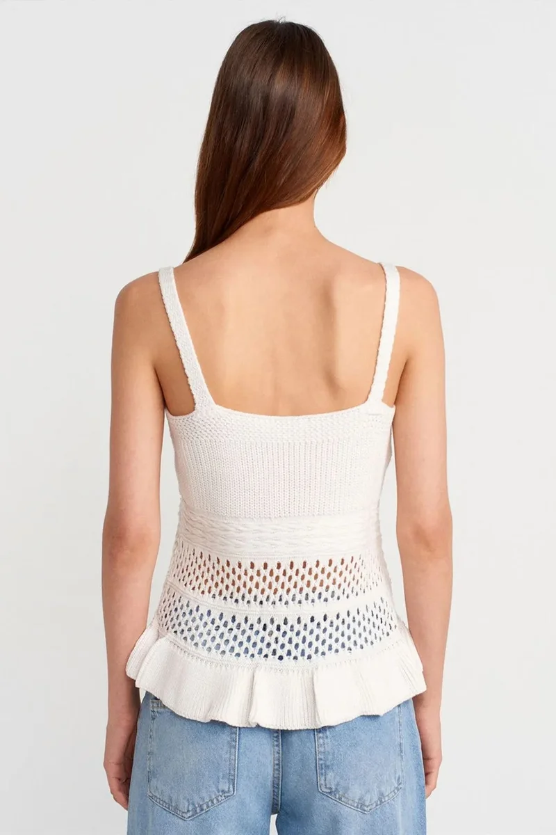 Dilvin White DILVIN Fitted Ribbed Knit Cami Blouse for Women | Best Price UAE