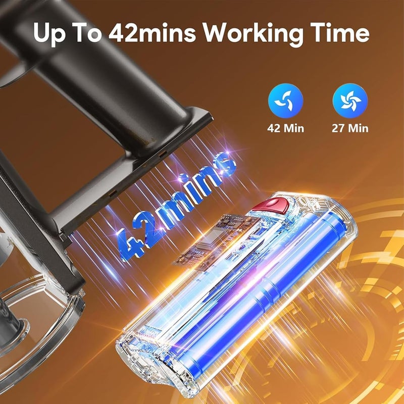 TDOO Lightweight 6 in 1 Vacuum Cleaner, 30KPA/Up to 42Mins, LED Display, Stick Vacuum with Powerful Suction, Anti-tangle, Rechargeable Vacuum Cleaners for Home Pet Hair Carpet Hard Floors - Image 5