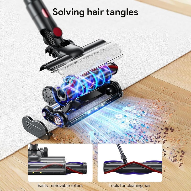 TDOO Lightweight 6 in 1 Vacuum Cleaner, 30KPA/Up to 42Mins, LED Display, Stick Vacuum with Powerful Suction, Anti-tangle, Rechargeable Vacuum Cleaners for Home Pet Hair Carpet Hard Floors - Image 3