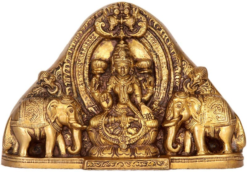Aone India Brass Gaja Lakshmi with Kirtimukha Atop, Gold, Height: 5 Inch, Standard - Image 1