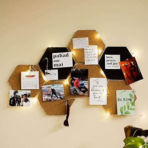 HAMELIN Bee Hive Hexagonal Cork Pinboard for Home Office Classroom | Self-Adhesive Tiles Bulletin Reminder Board, Soft Board | Vision Board For Manifestation | Set of 7 | 20 x 10 x 1 cm | Black - Image 1