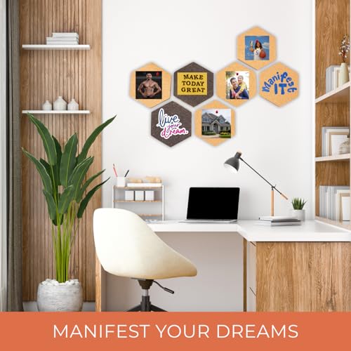 HAMELIN Bee Hive Hexagonal Cork Pinboard for Home Office Classroom | Self-Adhesive Tiles Bulletin Reminder Board, Soft Board | Vision Board For Manifestation | Set of 7 | 20 x 10 x 1 cm | Black - Image 2