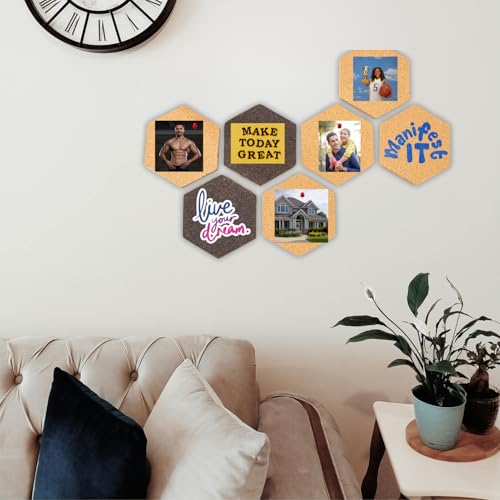 HAMELIN Bee Hive Hexagonal Cork Pinboard for Home Office Classroom | Self-Adhesive Tiles Bulletin Reminder Board, Soft Board | Vision Board For Manifestation | Set of 7 | 20 x 10 x 1 cm | Black - Image 4