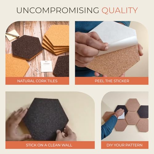 HAMELIN Bee Hive Hexagonal Cork Pinboard for Home Office Classroom | Self-Adhesive Tiles Bulletin Reminder Board, Soft Board | Vision Board For Manifestation | Set of 7 | 20 x 10 x 1 cm | Black - Image 3