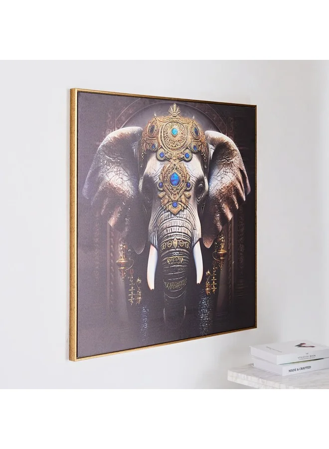Home Box Ersel Elephant Framed Canvas with Foil Surface 80 x 80 x 2.8 cm