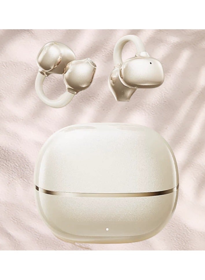 Charome A41 FreeClip Wireless Earphone  Bluetooth 5.4  AB5656C Chip  200mAh Charging Case  28mAh Earphones  4-5 Hours Talk/Music Time  30 Hours Total Playtime Beige White  - Image 1
