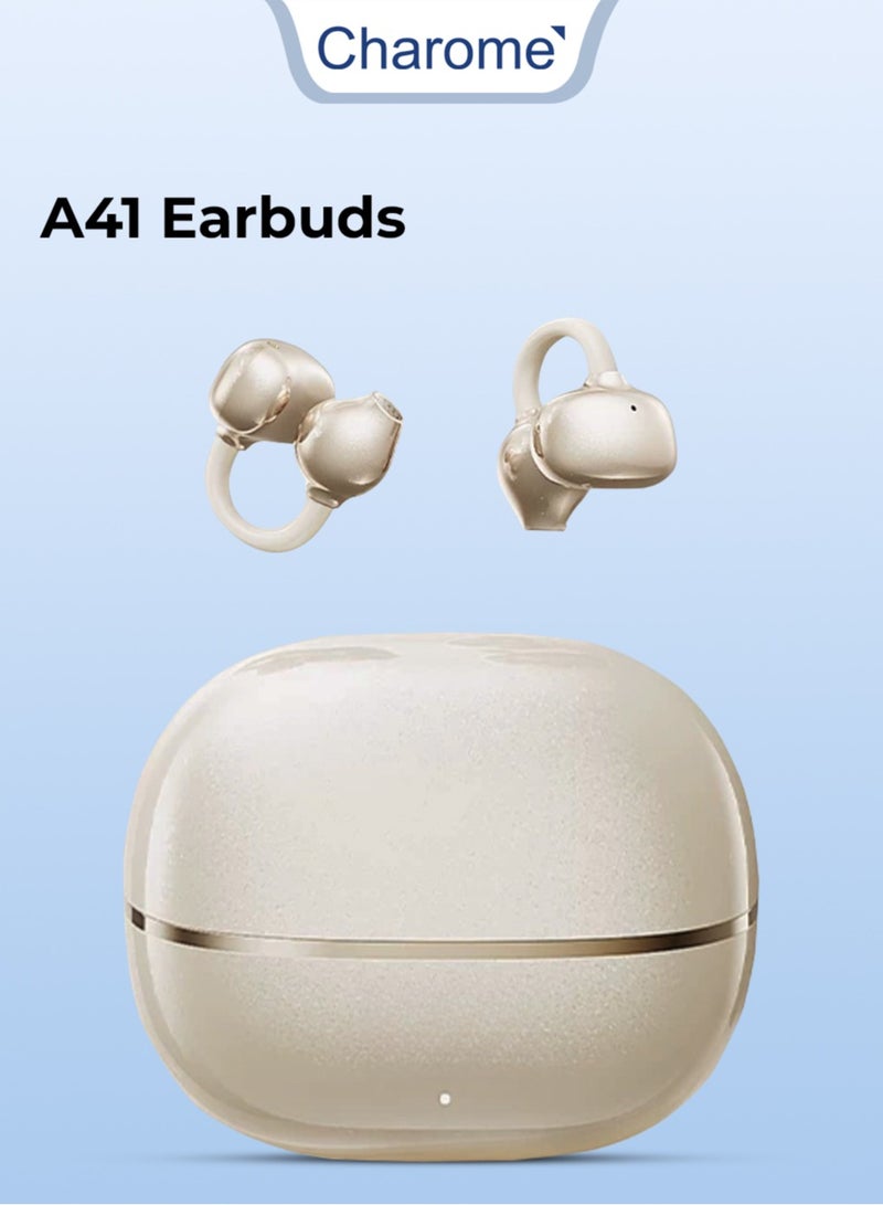 Charome A41 FreeClip Wireless Bluetooth Earphones Binge White, 200mAh Charging Case, 28mAh Earbuds, 4–5 Hrs Playtime, 30 Hrs Total - Image 1