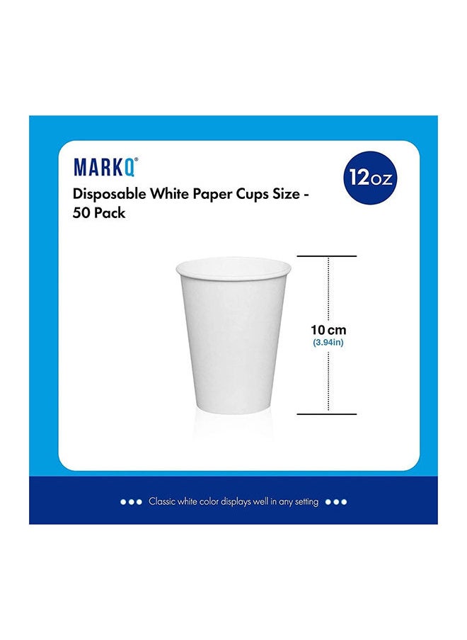 MARKQ [50 كوب] 12 أونصة. أكواب ورقية بيضاء - شوكولاتة ساخنة، كاكاو، ماء، فناجين قهوة يمكن التخلص منها  - Image 2