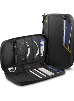 Spigen Passport Holder Pouch Wallet for Family, Travel Accessories Documents Organizer Protector Card Cover with RFID Blocking, SIM Card Holder and Eject Pin, Wrist strap, up to 4 Passports - Black  - Image 1
