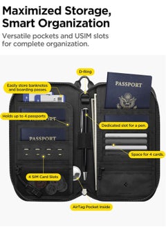 Spigen Passport Holder Pouch Wallet for Family, Travel Accessories Documents Organizer Protector Card Cover with RFID Blocking, SIM Card Holder and Eject Pin, Wrist strap, up to 4 Passports - Black  - Image 4