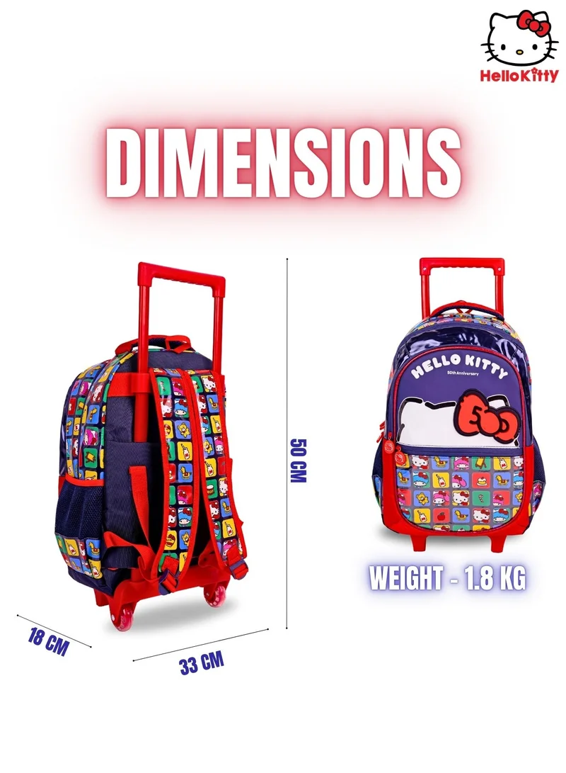 Sanrio Red & Blue Sanrio Hello Kitty Adorable Kitty Rolling School Backpack 16-Inch for Girls | Trolley School Bag with Wheels | Large Capacity Kids Rolling Backpack | Travel & School Luggage Bag for Women | Best Price UAE