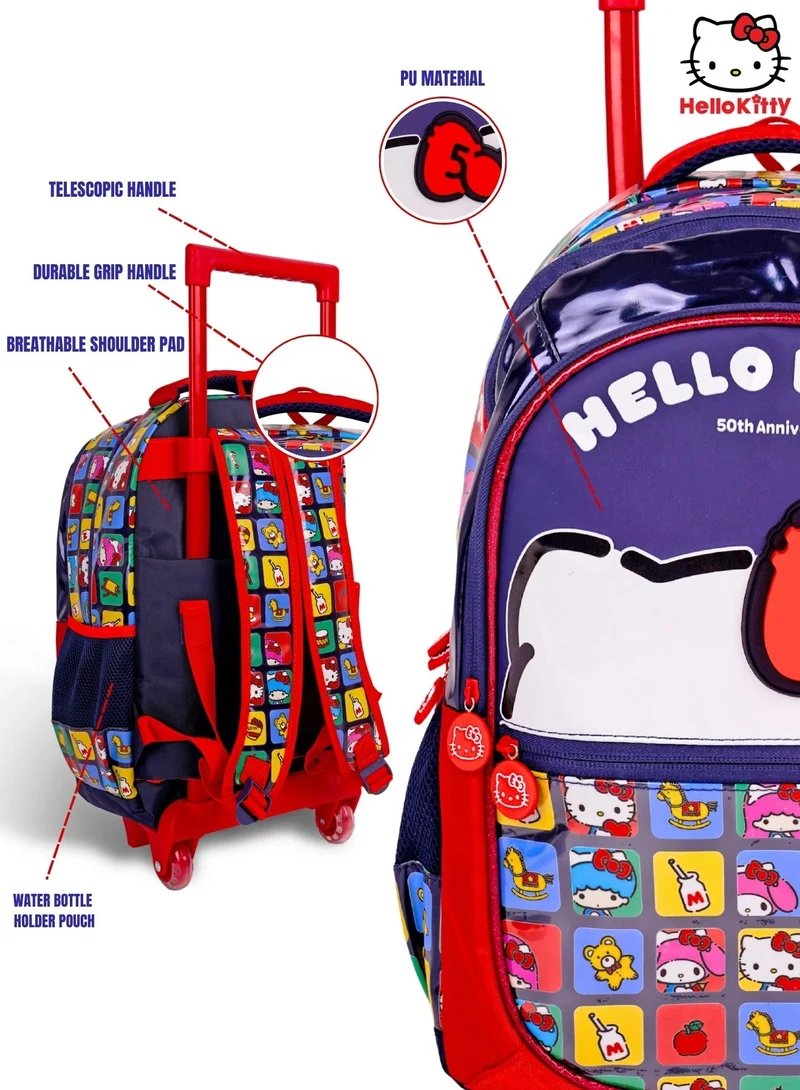 Sanrio Red & Blue Sanrio Hello Kitty Adorable Kitty Rolling School Backpack 16-Inch for Girls | Trolley School Bag with Wheels | Large Capacity Kids Rolling Backpack | Travel & School Luggage Bag for Women | Best Price UAE