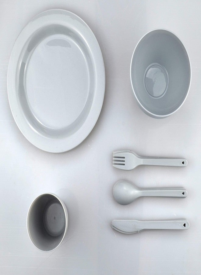 Layron Plastic Plates and Bowls Sets,College Dorm Room Essentials Dishes Set Camping Plates,Dinnerware Accessories Mess Kit-Microwaveoven Safe BPA-Free with Mesh Bag-24PCS - Image 3
