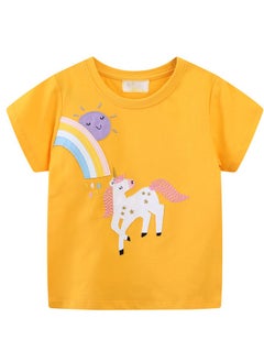 Unicorn Girl Short Sleeve T-shirt,Summer Yellow Baby Girls' Blouse T-shirt