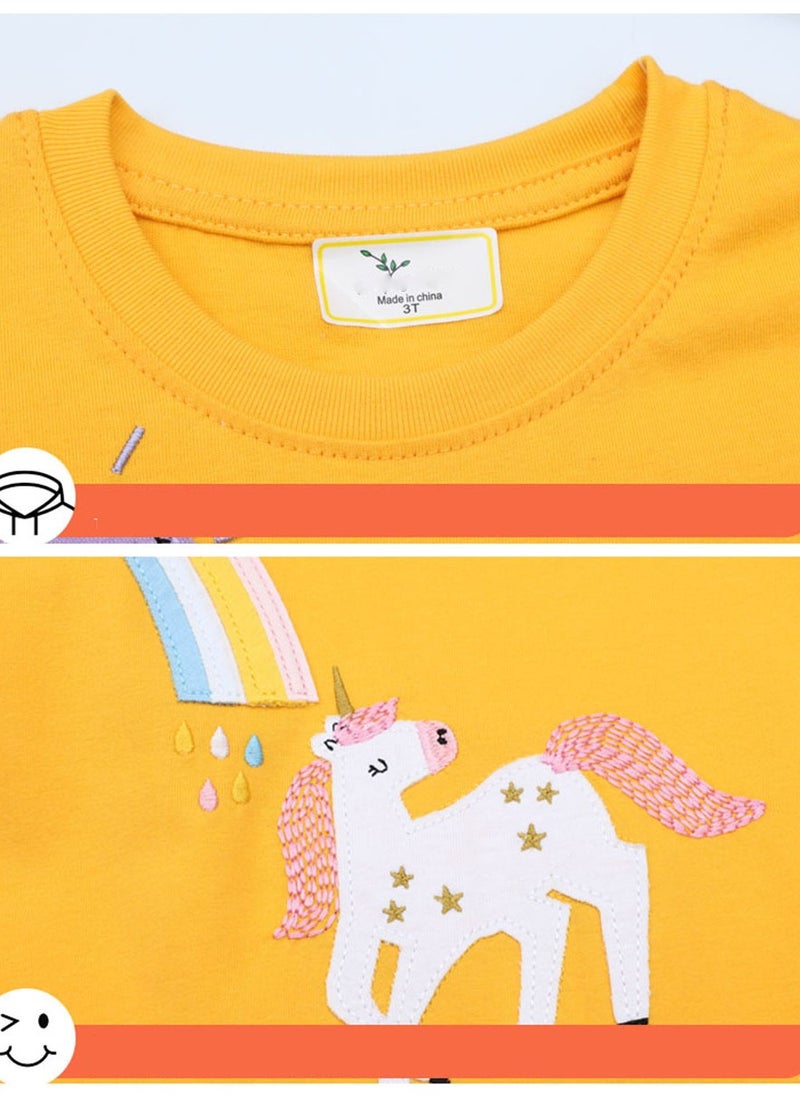 Generic - Unicorn Girl Short Sleeve T-shirt,Summer Yellow Baby Girls' Blouse T-shirt - Image 1