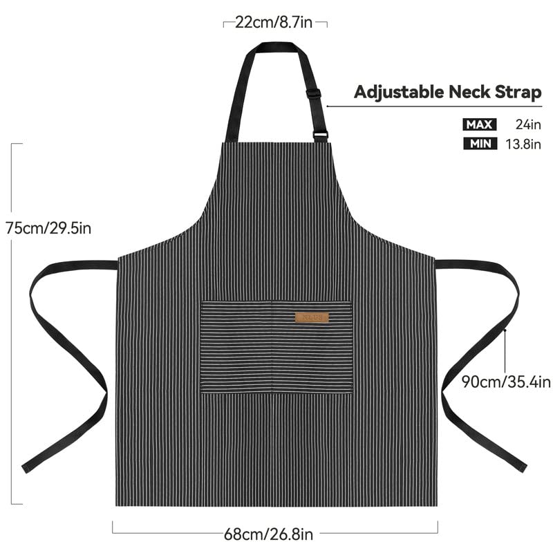 NLUS 2 Pack Kitchen Cooking Aprons, Adjustable Bib Soft Chef Apron with 2 Pockets for Men Women (Black Pinstripes/Pink Pinstripes) - Image 2