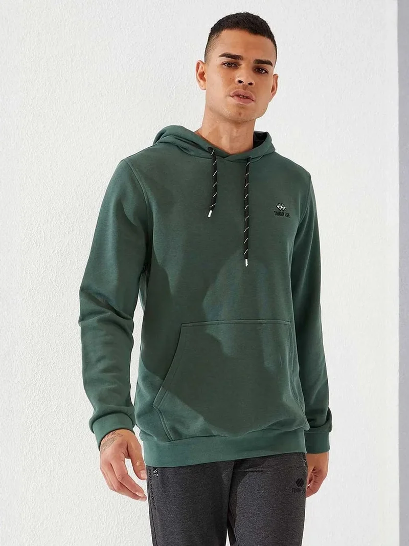 تومي لايف TOMMY Men's Solid Hooded Sweatshirt With Pocket