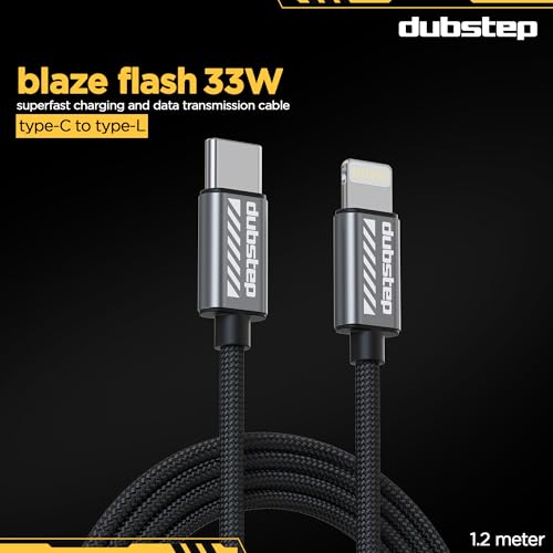 Dubstep Blaze Flash 33W 1.25m Type-C To Type-L Data Fast Charging Nylon Braided Cable with Overheat Protection | 70k Insertion Tested (Grey) - Image 2