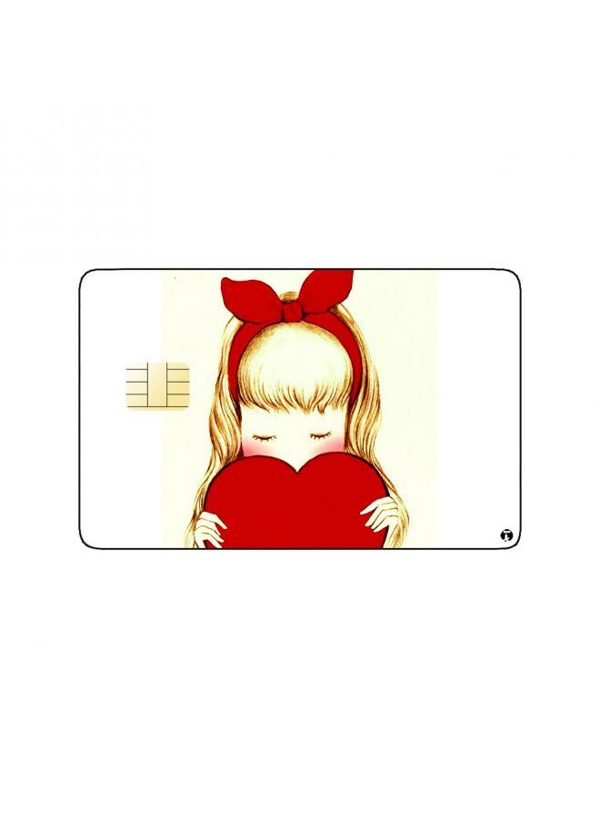 RKN PRINTED BANK CARD STICKER Cute Girl Drawing With Red Heart - Image 1