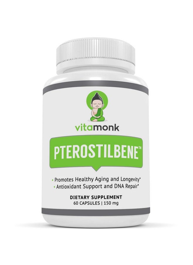 VitaMonk - Pterostilbene 150Mg Capsules No Artificial Fillers Soy Free Transpterostilbene Supplement Which Promotes Healthy Aging And Longevity 60 Veggiecaps Improved Resveratrol - Image 1