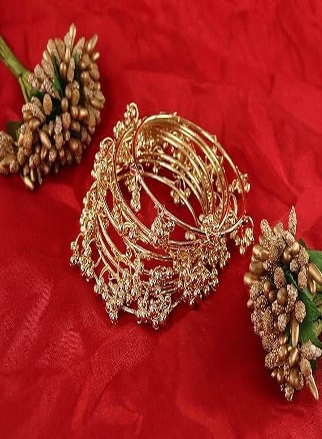 BanglesKart Ethnic Wear Bangles Gold-Tone Alloy with Musical Ghungroo Charms | Women Fashionable Jewelry | Designer Bracelet Bangles For Girls | Viral Kashmiri Chudiya for Weddings, Festivals & Parties (Golden, 2.10) - Image 5