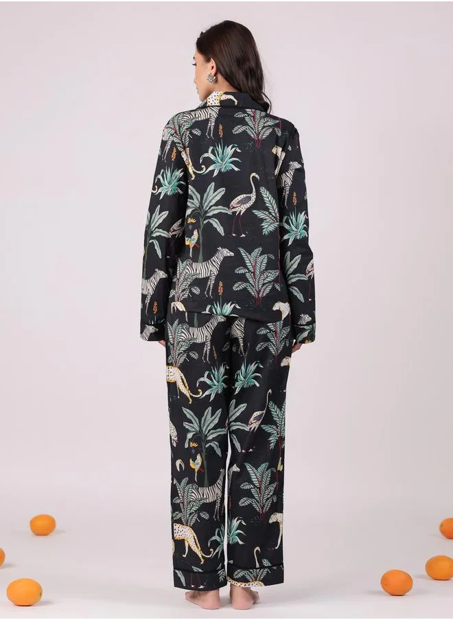 sanskrutihomes Sanskrutihomes Women All-Over Printed Cotton Shirt and Pyjama Set