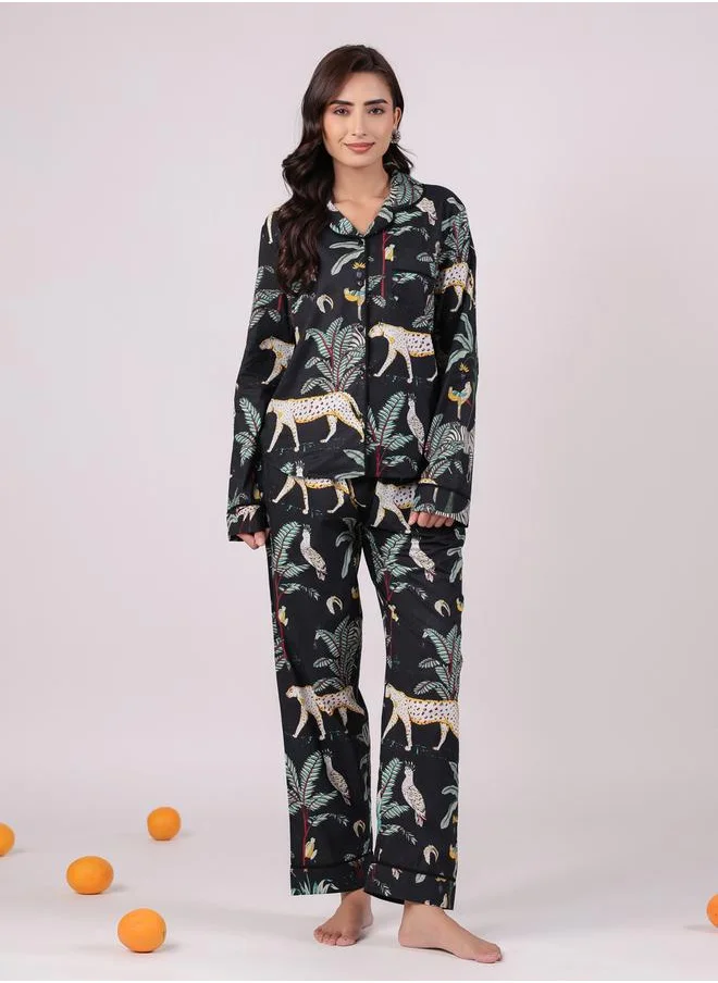 sanskrutihomes Sanskrutihomes Women All-Over Printed Cotton Shirt and Pyjama Set