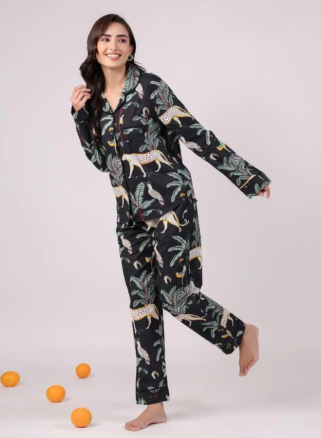 sanskrutihomes Sanskrutihomes Women All-Over Printed Cotton Shirt and Pyjama Set