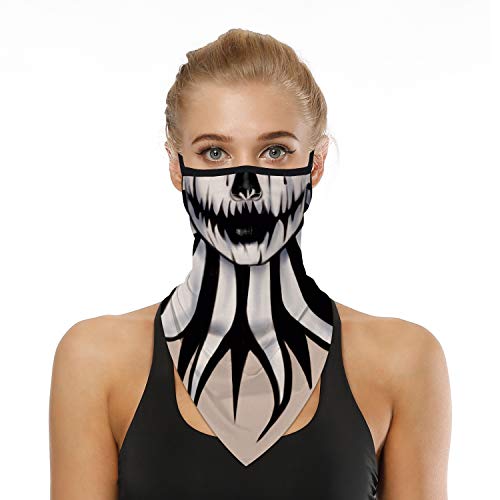 YAYOUREL Halloween Scary Skull Mask Halloween Masks for Adults Pumpkin Skeleton Bandana Neck Gaiter Face Mask Covering Ear Loop Bandanas for Men Women UV Face Scarf Mask Cover Fishing Black White - Image 1
